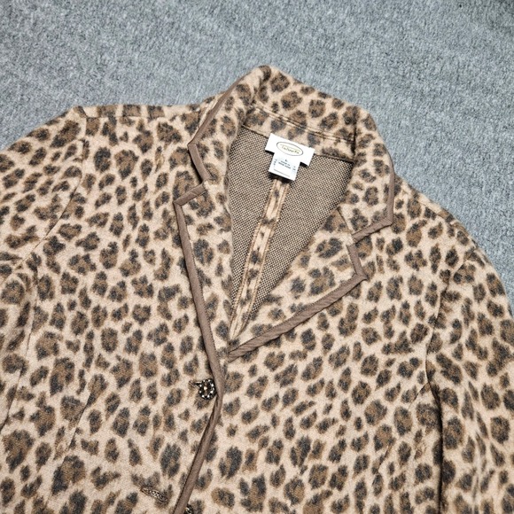 Talbots Jackets & Blazers - Talbots Blazer Women Large Brown Leopard Print 100% Merino Wool Knit Cardigan